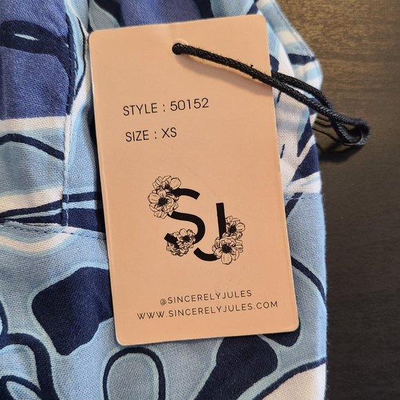 Sincerely Jules Jumpsuit Halter Blue Boho V Neck Keyhole Size XS Sleeveless NWT - Picture 8 of 9